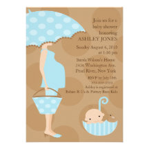 Mod Mom Umbrella Boy Baby Shower Personalized Announcements
