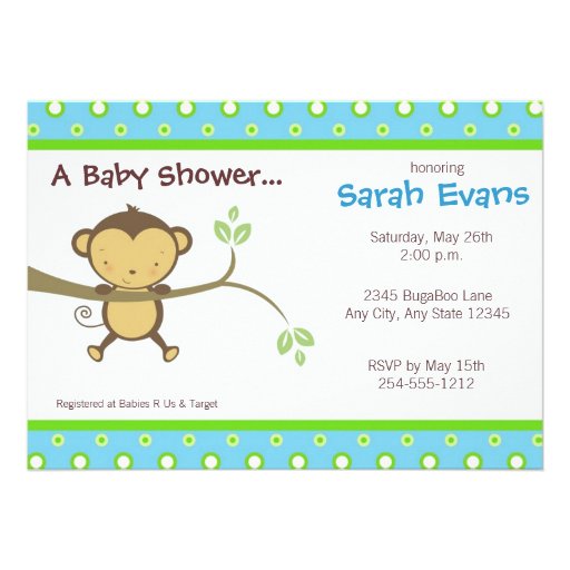 Mod Monkey Baby Shower Invitations - Blue