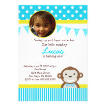 Mod Monkey Birthday Party Invitations for Boy