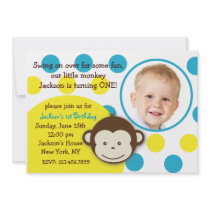 Mod Monkey Boy Photo Birthday Party Invitations