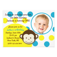 Mod Monkey Boy Photo Birthday Party Invitations