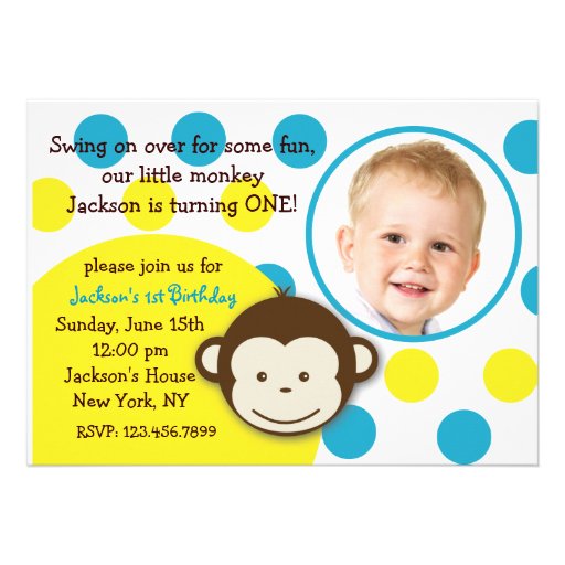 Mod Monkey Boy Photo Birthday Party Invitations