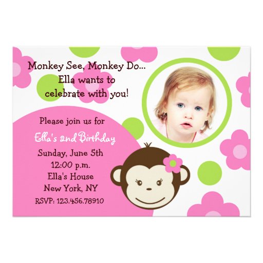 Mod Monkey Girl Photo Invitations