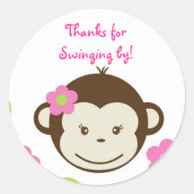 Mod Monkey girls Round Favor Stickers Seals