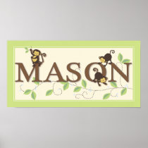 Mod Monkey Personalized Custom Baby Name Poster