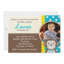 Mod Monkey Photo 1st Birthday Invitation
