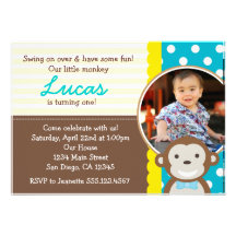 Mod Monkey Photo 1st Birthday Invitation