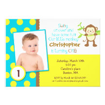 Mod Monkey Photo Birthday Party Invitation