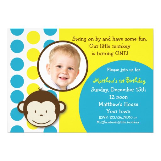 Mod Monkey Photo Birthday Party Invitations