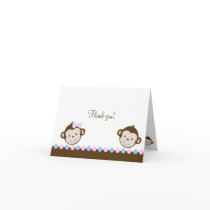 Mod Monkey Twins Pink/Blue Folded Thank you notes Cards