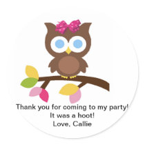 Mod Owl Design Birthday Party Invitation Favors Round Stickers
