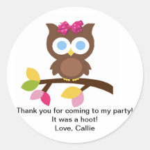 Mod Owl Design Birthday Party Invitation Favors Round Stickers