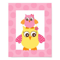 Mod Owl Flower Girls Nursery Wall Art Print posters