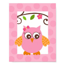 Mod Owl Flower Girls Nursery Wall Art Print posters