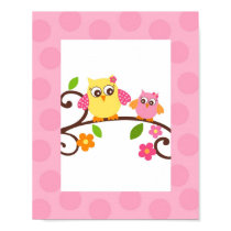 Mod Owl Flower Girls Nursery Wall Art Print posters