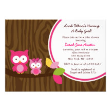Mod Owl Girl Baby Shower Invitations