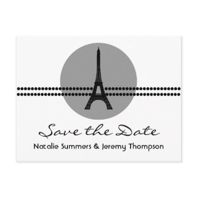 Mod Parisian Dots Save the Date Postcard, Gray
