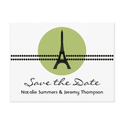 Mod Parisian Dots Save the Date Postcard, Green