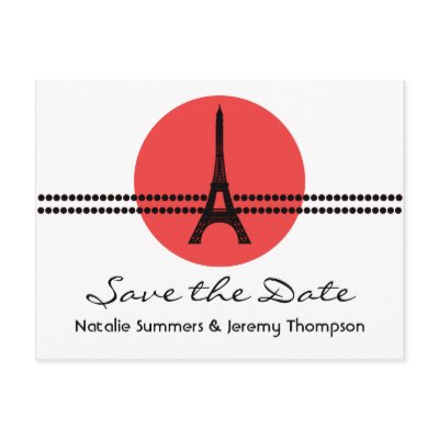 Mod Parisian Dots Save the Date Postcard, Red