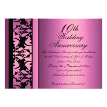 Mod Pink Damask Wedding Anniversary Invitation invitations