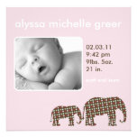 Mod Pink Elephant Birth Announcement