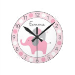 Mod Pink Elephant Personalized Nursery Wall Clock
