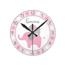 Mod Pink Elephant Personalized Nursery Wall Clock