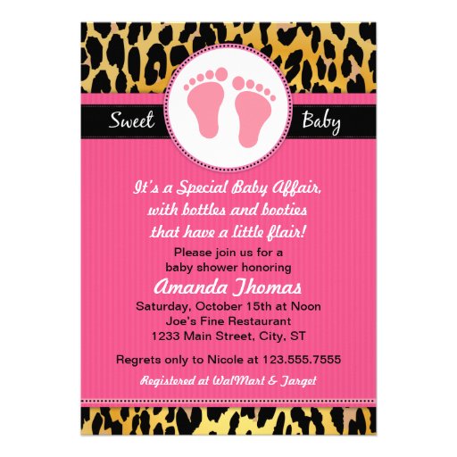 Mod Pink Leopard Baby Shower Invitations (front side)