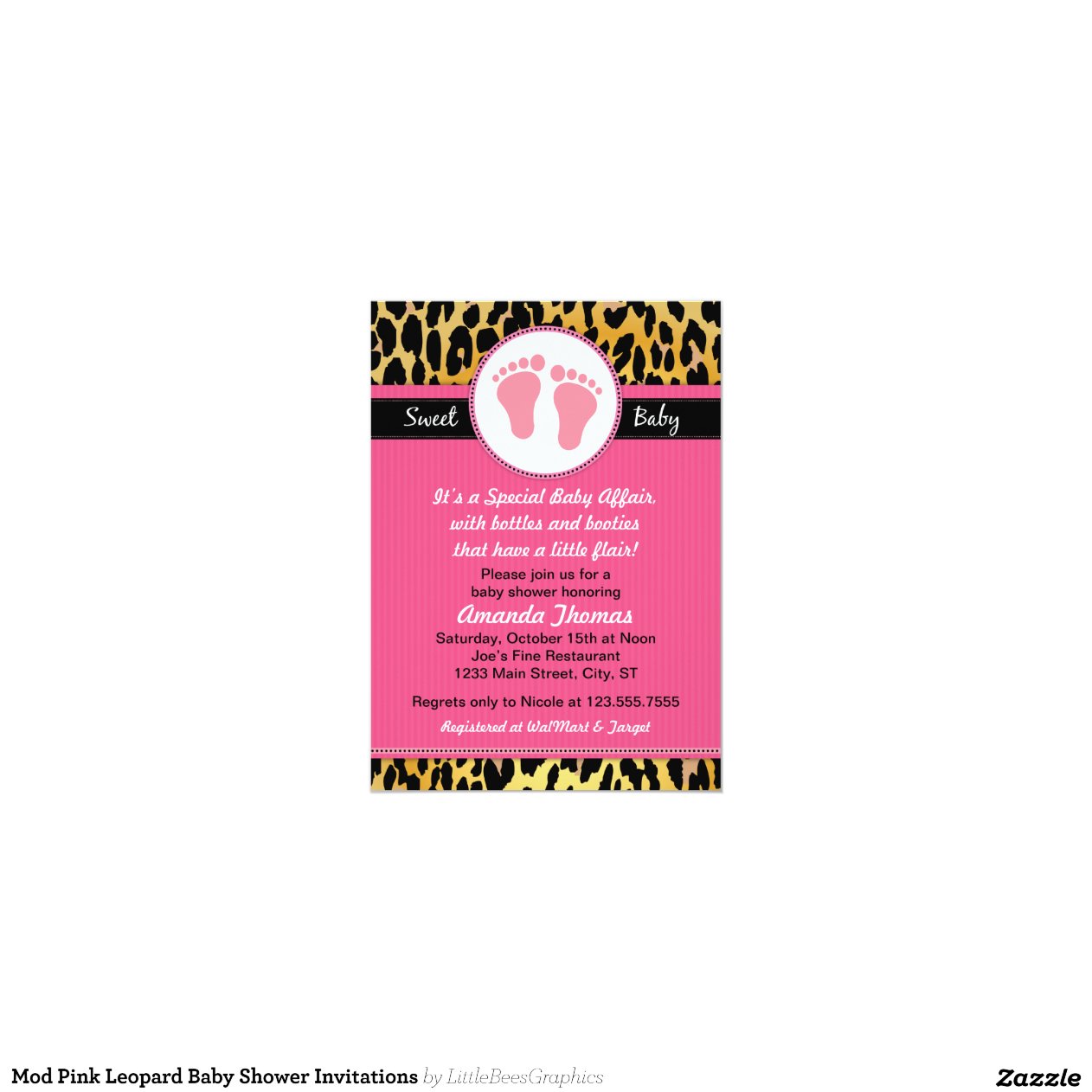 Mod Pink Leopard Baby Shower Invitations 5" X 7" Invitation Card | Zazzle