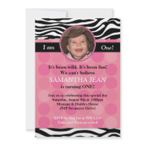 Mod Pink Zebra PHOTO Birthday Invitation