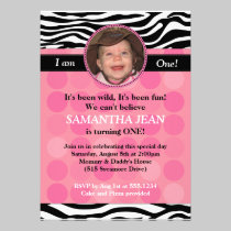 Mod Pink Zebra PHOTO Birthday Invitation invitations