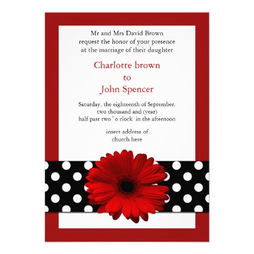 mod polka dots red gerbera daisy announcement