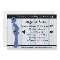 Mod Pregnant Lady Blue Baby Shower Invitation