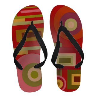 Mod red green squares circles abstract Flip-Flops
