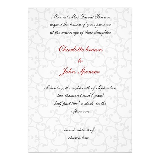 mod red roses damask wedding invitation