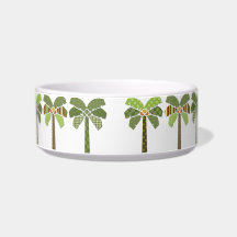 Mod Retro Abstract Patchwork Palm Trees Cat Bowls