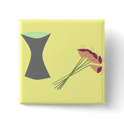 Mod Retro Flowers/Vase Pinback Buttons by JuJuGarden