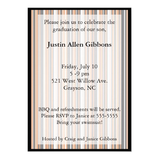 Mod Stripes Graduation Party Invite Orange & Black