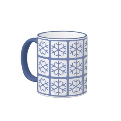 Mod Style Blue Snowflake Pattern Holiday Mugs by mariannegilliand