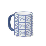 Mod Style Blue Snowflake Pattern Holiday Mugs
