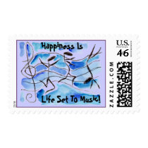 MOD STYLE DANCING MUSICAL NOTES POSTAGE STAMPS