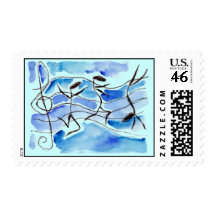 MOD STYLE DANCING MUSICAL NOTES POSTAGE STAMPS