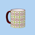 Mod Style Red Green Snowflake Pattern Holiday Mugs