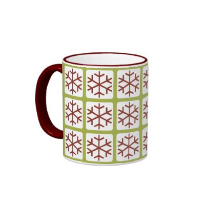Mod Style Red Green Snowflake Pattern Holiday Mugs by mariannegilliand