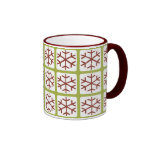Mod Style Red Green Snowflake Pattern Holiday Mugs
