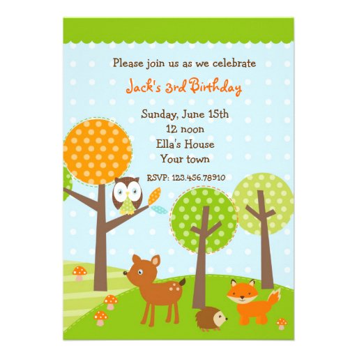 Mod woodland Owl BIrthday Party Invitations