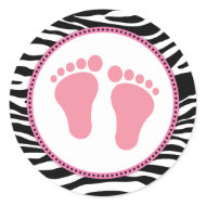 Mod Zebra Pink Baby Shower Favor Stickers