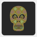 Modelo amarillo del fractal del cráneo pegatinas cuadradases personalizadas