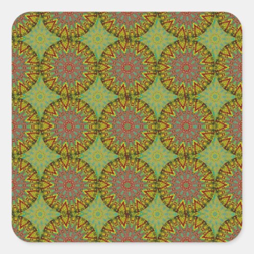 Modelo amarillo del fractal calcomanía cuadradas personalizadas