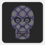 Modelo azul del fractal del cráneo calcomania cuadradas personalizada